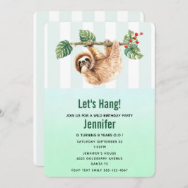 かわいいぶら下がったナマケモノの逆さ水彩誕生日 招待状