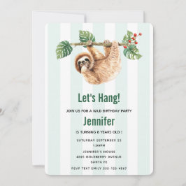 かわいいぶら下がったナマケモノの逆さ水彩誕生日 招待状