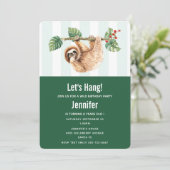 かわいいぶら下がったナマケモノの逆さ水彩誕生日 招待状 (スタンド正面)