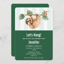 かわいいぶら下がったナマケモノの逆さ水彩誕生日