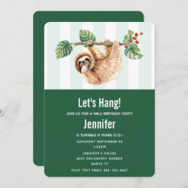 かわいいぶら下がったナマケモノの逆さ水彩誕生日 招待状