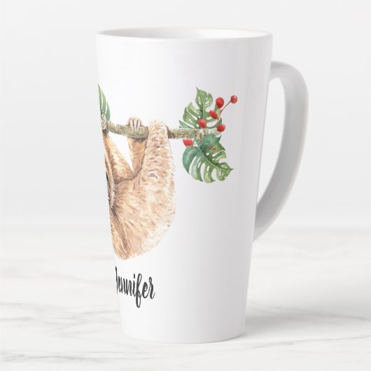 かわいいぶら下がったナマケモノの逆さ水色 カフェラテマグ (右アングル)