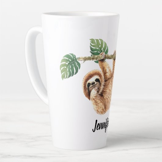 かわいいぶら下がったナマケモノの逆さ水色 カフェラテマグ (左アングル)