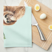 かわいいぶら下がったナマケモノの逆さ水色 キッチンタオル (四つ折り)