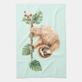 かわいいぶら下がったナマケモノの逆さ水色 キッチンタオル (縦)