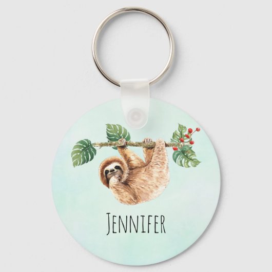 かわいいぶら下がったナマケモノの逆さ水色 キーホルダー (正面)