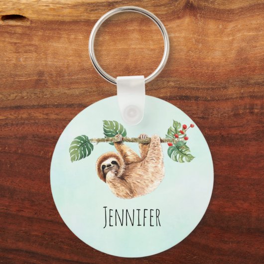 かわいいぶら下がったナマケモノの逆さ水色 キーホルダー (正面)