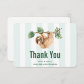 かわいいぶら下がったナマケモノの逆さ水色 サンキューカード (正面/裏面)