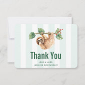 かわいいぶら下がったナマケモノの逆さ水色 サンキューカード (正面)