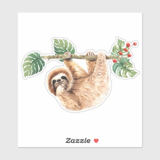 かわいいぶら下がったナマケモノの逆さ水色 シール (シート)