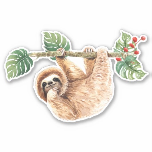 かわいいぶら下がったナマケモノの逆さ水色 シール (正面)