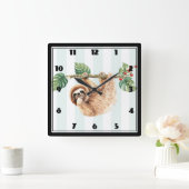 かわいいぶら下がったナマケモノの逆さ水色 スクエア壁時計 (ホーム)