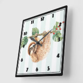 かわいいぶら下がったナマケモノの逆さ水色 スクエア壁時計 (傾斜)