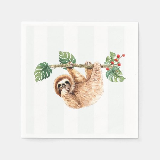 かわいいぶら下がったナマケモノの逆さ水色 スタンダードカクテルナプキン (正面)