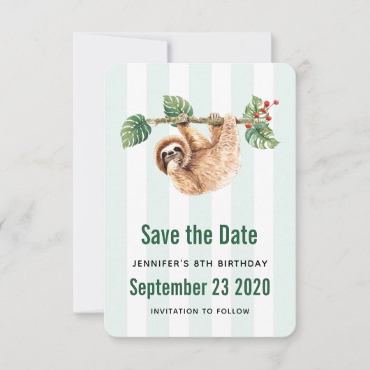 かわいいぶら下がったナマケモノの逆さ水色 セーブザデート (正面)