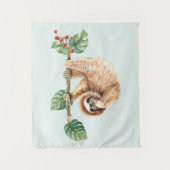 かわいいぶら下がったナマケモノの逆さ水色 タペストリー (正面)