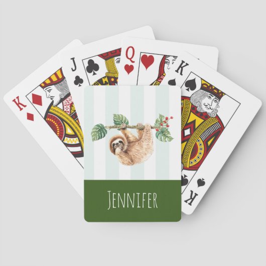 かわいいぶら下がったナマケモノの逆さ水色 トランプ (裏面)