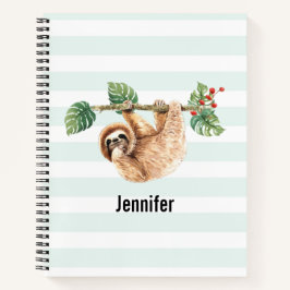 かわいいぶら下がったナマケモノの逆さ水色 ノートブック