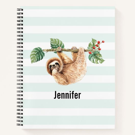 かわいいぶら下がったナマケモノの逆さ水色 ノートブック (正面)