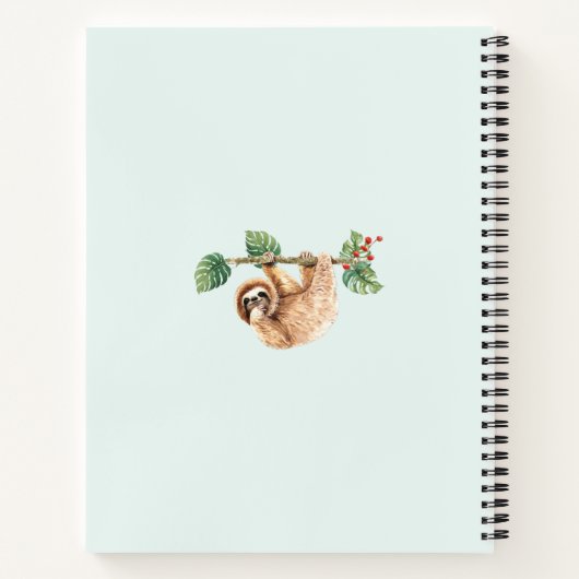 かわいいぶら下がったナマケモノの逆さ水色 ノートブック (裏面)