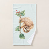 かわいいぶら下がったナマケモノの逆さ水色 バスタオルセット (ハンドタオル)