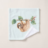 かわいいぶら下がったナマケモノの逆さ水色 バスタオルセット (ウォッシュタオル)