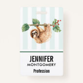 かわいいぶら下がったナマケモノの逆さ水色 バッジ (裏面)