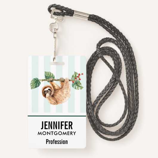 かわいいぶら下がったナマケモノの逆さ水色 バッジ (裏面ランヤード)