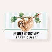 かわいいぶら下がったナマケモノの逆さ水色 バッジ (裏面)