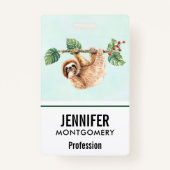 かわいいぶら下がったナマケモノの逆さ水色 バッジ (正面)