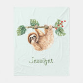 かわいいぶら下がったナマケモノの逆さ水色 フリースブランケット (正面)