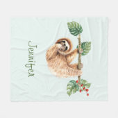 かわいいぶら下がったナマケモノの逆さ水色 フリースブランケット (正面(横))