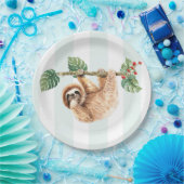 かわいいぶら下がったナマケモノの逆さ水色 ペーパープレート (パーティー)