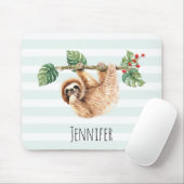 かわいいぶら下がったナマケモノの逆さ水色 マウスパッド (マウス)