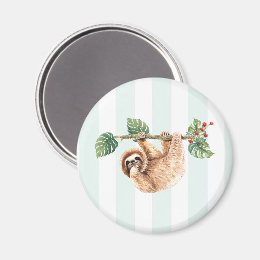 かわいいぶら下がったナマケモノの逆さ水色 マグネット (正面/裏面)