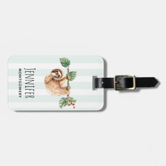 かわいいぶら下がったナマケモノの逆さ水色 ラゲッジタグ (正面横)