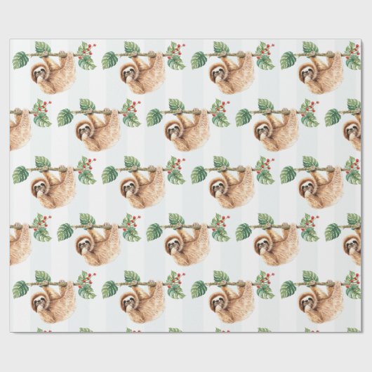 かわいいぶら下がったナマケモノの逆さ水色 ラッピングペーパー (フラット)