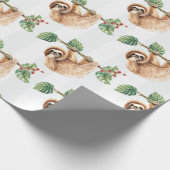 かわいいぶら下がったナマケモノの逆さ水色 ラッピングペーパー (角)