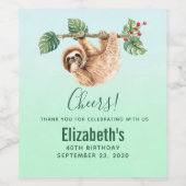 かわいいぶら下がったナマケモノの逆さ水色 ワインラベル (シングルラベル)