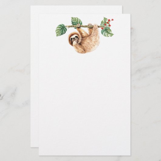 かわいいぶら下がったナマケモノの逆さ水色 便箋 (正面/裏面)