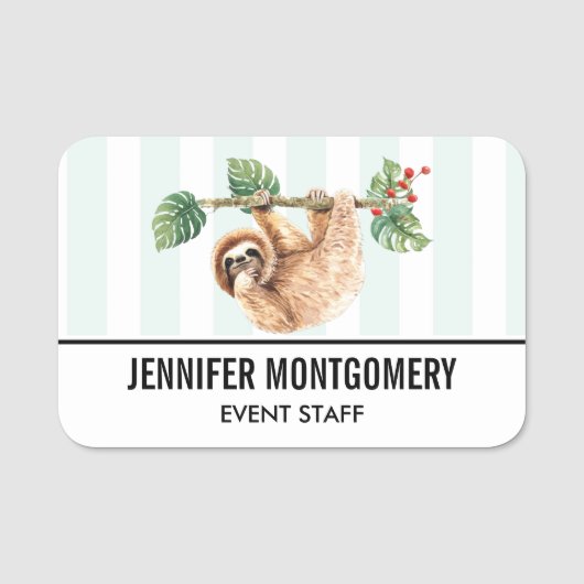 かわいいぶら下がったナマケモノの逆さ水色 名札 (正面)