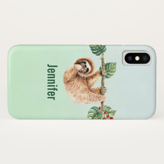 かわいいぶら下がったナマケモノの逆さ水色 Case-Mate iPhoneケース (裏面(横))