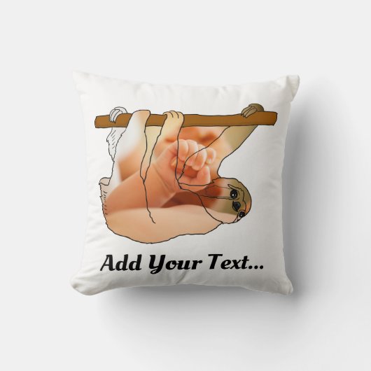 かわいいぶら下がったナマケモノ |写真と文字の追加 クッション (正面)