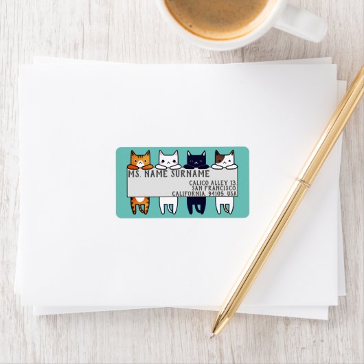 かわいいぶら下がった猫 ラベル (インサイチュ)