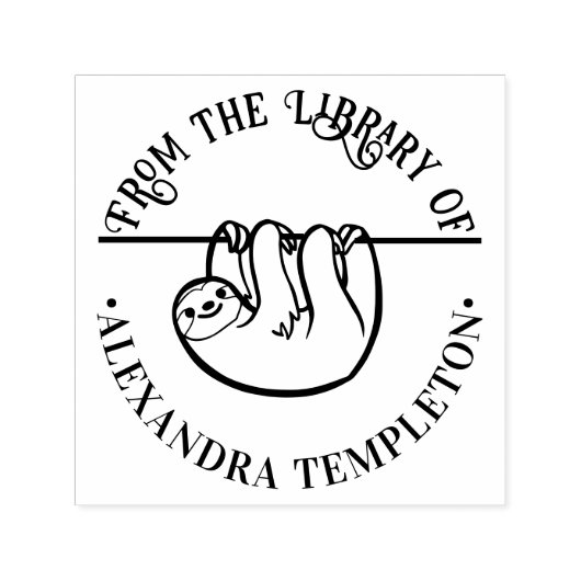 かわいいぶら下がりスロー 「〇〇の図書館から」 本の名前 セルフインキングスタンプ (デザイン)