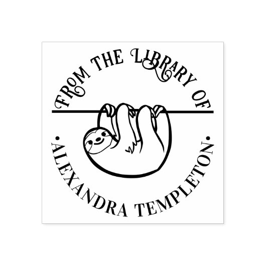 かわいいぶら下がりスロー 「蔵書から」 本の名前 ラバースタンプ (インプリント)