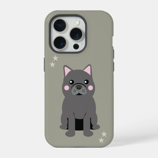 かわいいほっぺのグレー フレンチブルドッグ iPhoneケース (裏面)