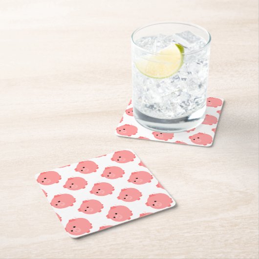 かわいいぽっちゃりしたブタのパーティーのプレート スクエアペーパーコースター (インサイチュ)