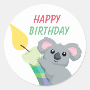 かわいいぽっちゃりした漫画のコアラのイラストレーションの誕生日 ラウンドシール