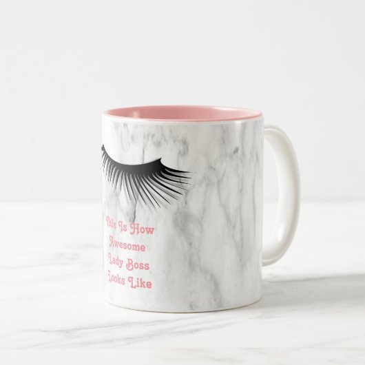 かわいいまつげレディーボスコーヒーマグソフトピンク ツートーンマグカップ (正面右)